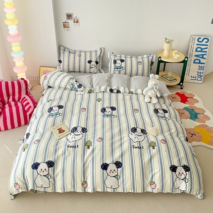 91家纺网 家纺一手货源 找家纺 （总）乐童家纺 2024新款直播爆款13070纯棉印花吊边款一字绣四件套