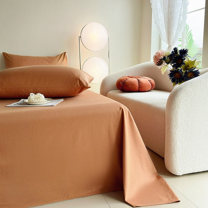 91家纺网 家纺一手货源 找家纺 寝柔家纺 2024新款40S全棉斜纹13372纯棉纯色套件单品-单床单  （风格一） 中咖