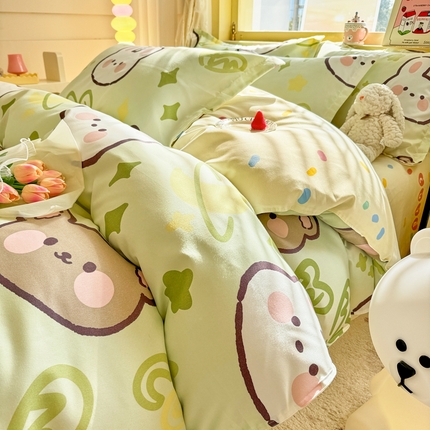 91家纺网 家纺一手货源 找家纺 花伞家居 2024新款直播网销斜纹加厚磨毛印花植物羊绒四件套 流星熊