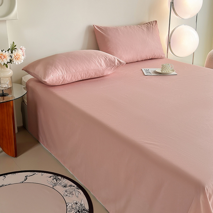 91家纺网 家纺一手货源 找家纺 寝柔家纺 2024新款40S全棉斜纹13372纯棉纯色套件单品-单床单  （风格一） 豆沙