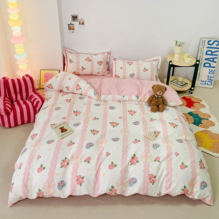 91家纺网 家纺一手货源 找家纺 （总）乐童家纺 2024新款直播爆款13070纯棉印花吊边款一字绣四件套