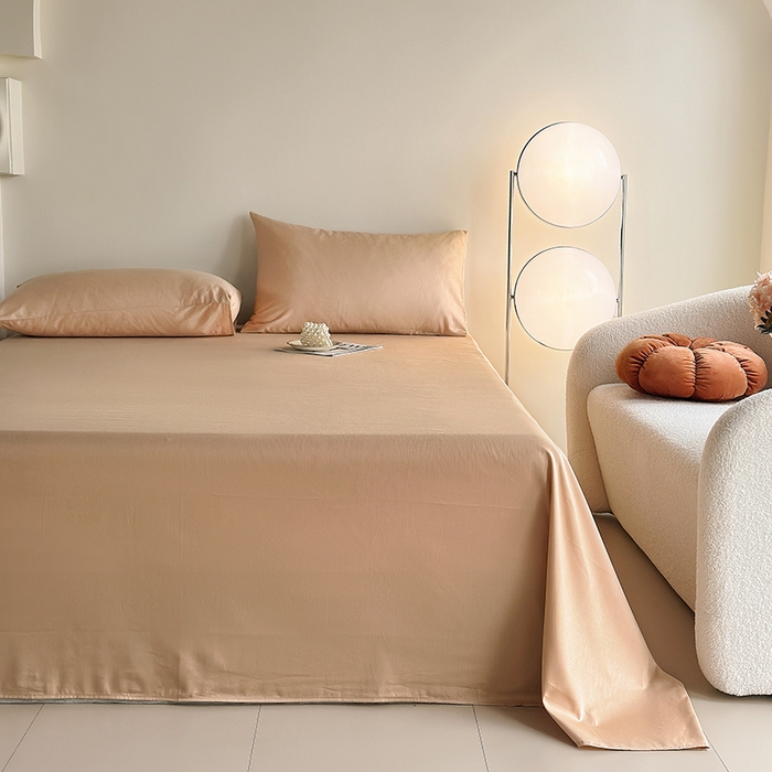 91家纺网 家纺一手货源 找家纺 寝柔家纺 2024新款40S全棉斜纹13372纯棉纯色套件单品-单床单  （风格一） 卡其