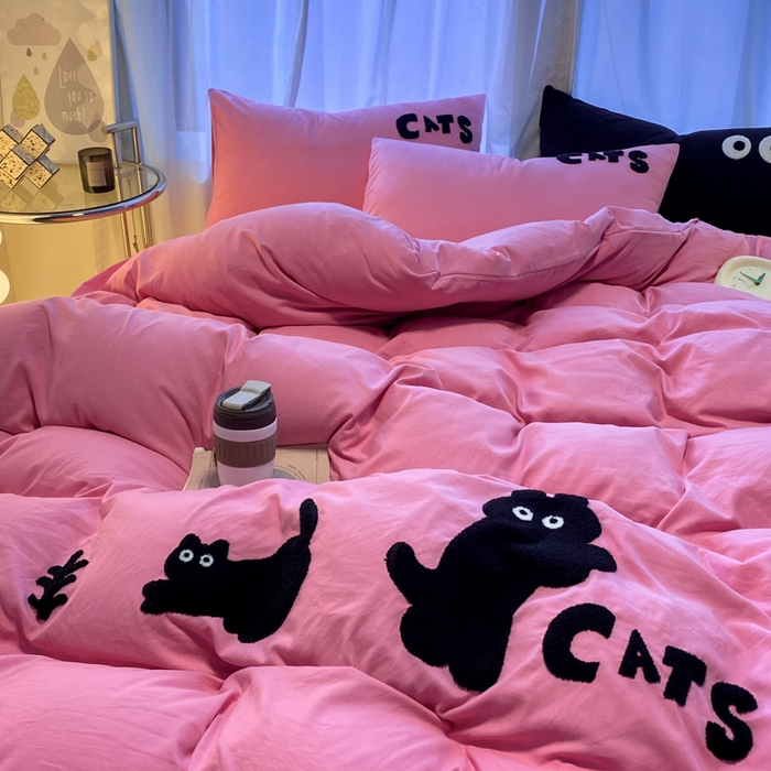 91家纺网 家纺一手货源 找家纺 葡萄家 2024新款超柔水洗棉毛巾绣四件套 毛巾绣水洗棉-躲猫猫