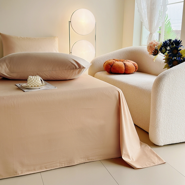 91家纺网 家纺一手货源 找家纺 寝柔家纺 2024新款40S全棉斜纹13372纯棉纯色套件单品-单床单  （风格一） 卡其