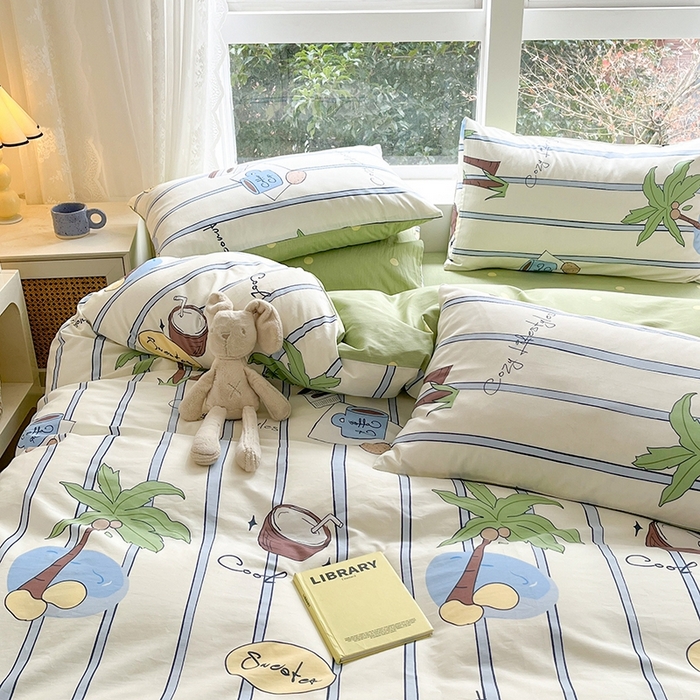 91家纺网 家纺一手货源 找家纺 麦伦家居 2024春夏新品ins小清新卡通全棉四件套 度假时光