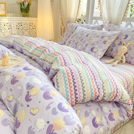 91家纺网 家纺一手货源 找家纺 宜家坊 2024新款全棉13070小清新印花四件套-拍摄二 兔个可爱