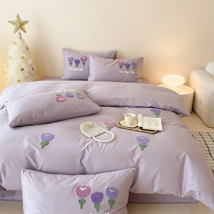 91家纺网 家纺一手货源 找家纺 荣轩家居 2024新款亲肤舒适全棉精梳棉卡通系列四件套 朵朵郁金香-子