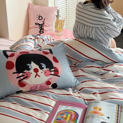 圆岛家纺 2024新款春夏40支趣味全棉数码印花四件套 小奶猫