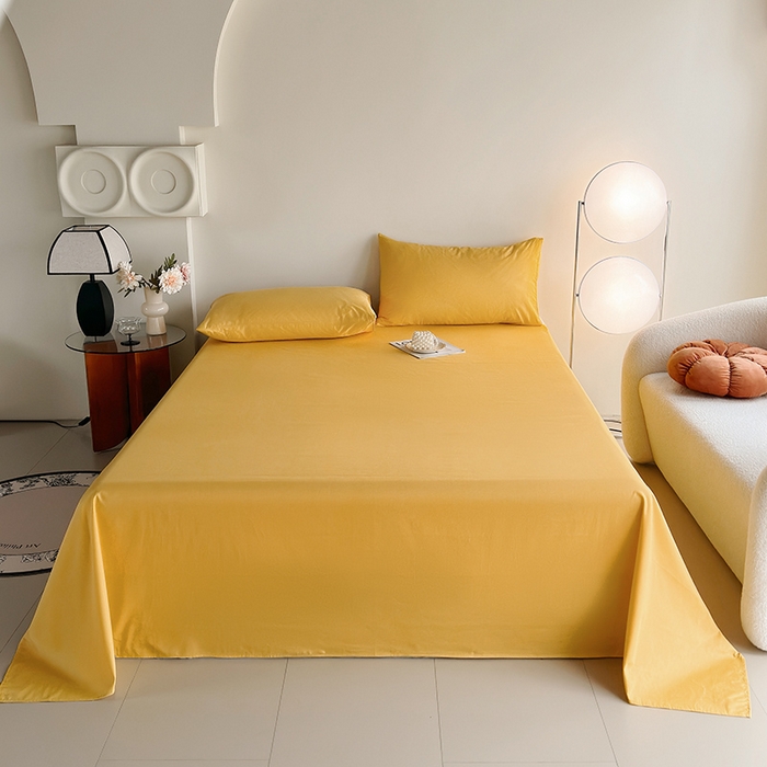 91家纺网 家纺一手货源 找家纺 寝柔家纺 2024新款40S全棉斜纹13372纯棉纯色套件单品-单床单  （风格一） 暖黄