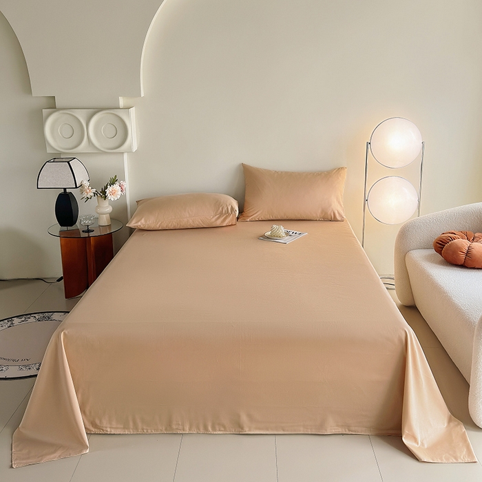 91家纺网 家纺一手货源 找家纺 寝柔家纺 2024新款40S全棉斜纹13372纯棉纯色套件单品-单床单  （风格一） 卡其