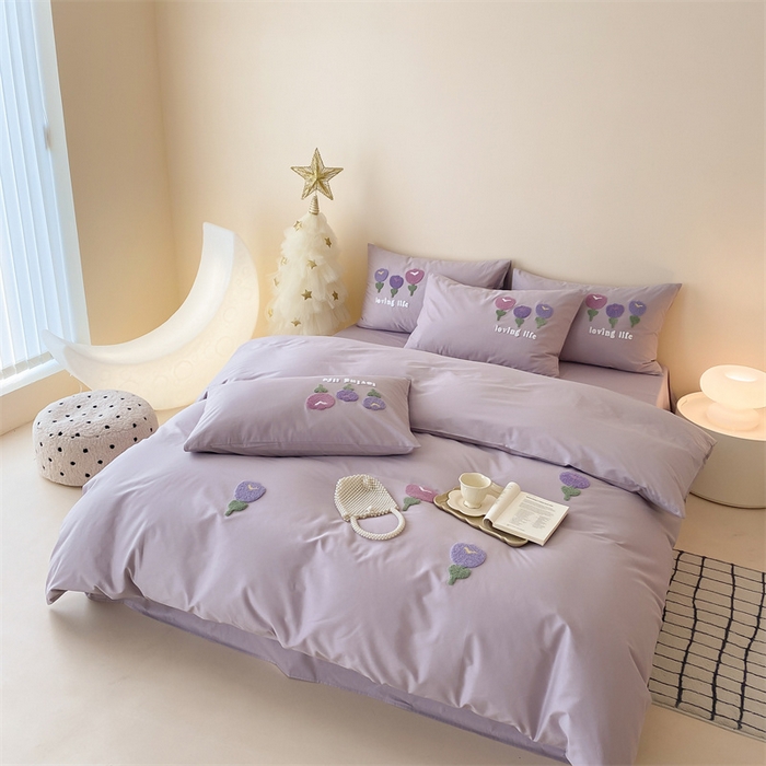 91家纺网 家纺一手货源 找家纺 荣轩家居 2024新款亲肤舒适全棉精梳棉卡通系列四件套 朵朵郁金香-子