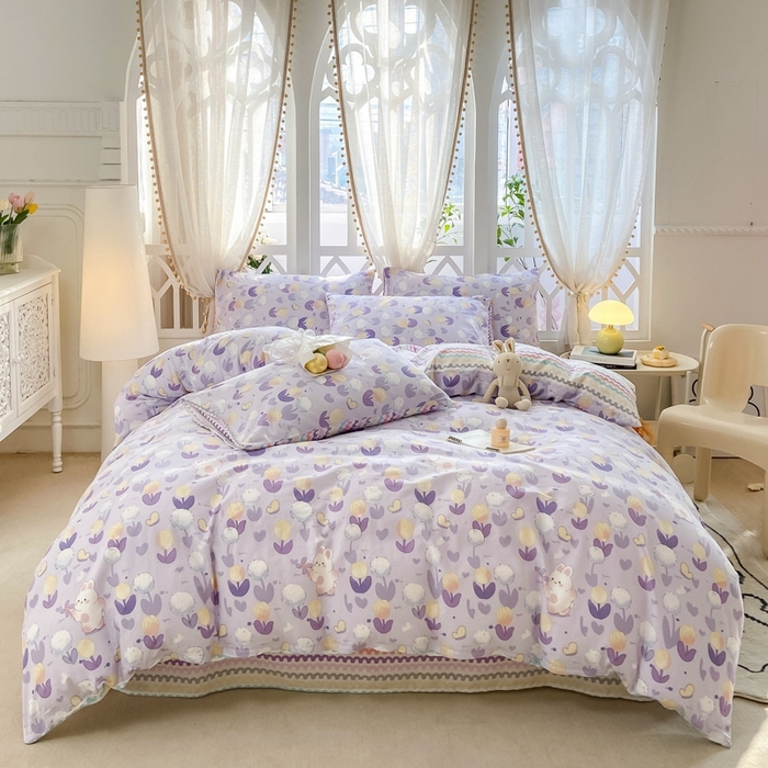 91家纺网 家纺一手货源 找家纺 宜家坊 2024新款全棉13070小清新印花四件套-拍摄二 兔个可爱