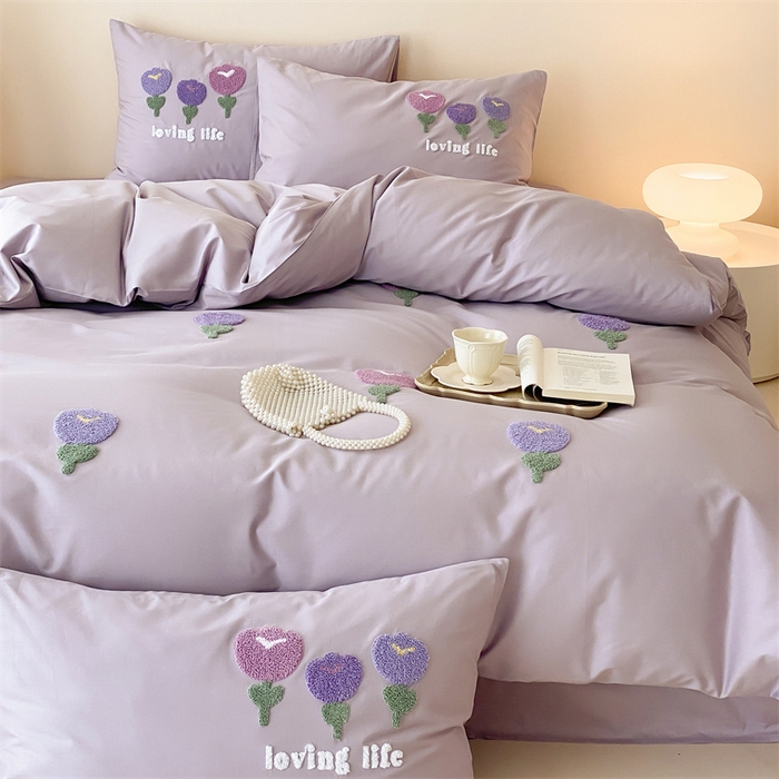 91家纺网 家纺一手货源 找家纺 荣轩家居 2024新款亲肤舒适全棉精梳棉卡通系列四件套 朵朵郁金香-子