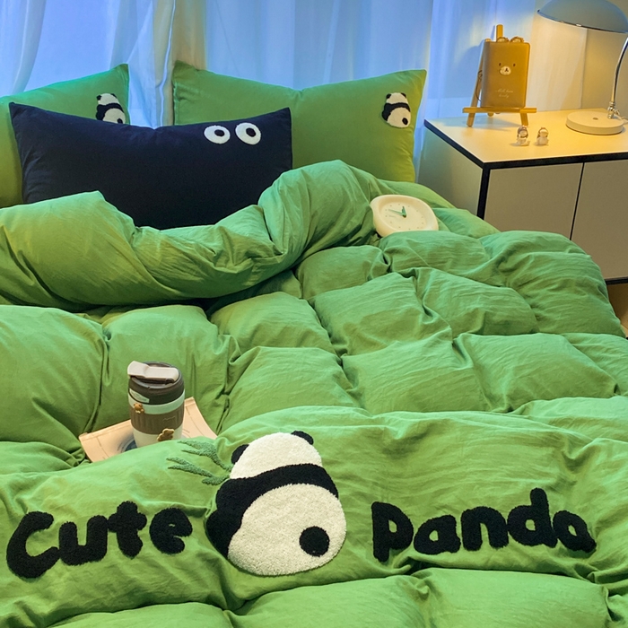 91家纺网 家纺一手货源 找家纺 葡萄家 2024新款超柔水洗棉毛巾绣四件套 毛巾绣水洗棉-贪吃熊猫