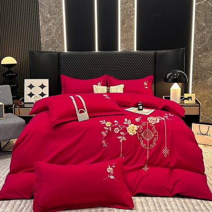 91家纺网 家纺一手货源 找家纺 （总）帝菲妮 2025新款国潮风暖氧优肤棉刺绣四件套-花开富贵