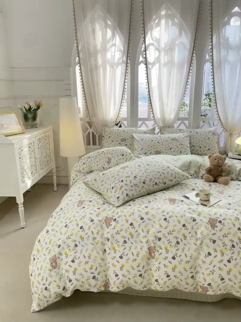91家纺网 家纺一手货源 找家纺 （总）宜家坊 2024新款全棉喷气13070小清新印花四件套-拍摄二