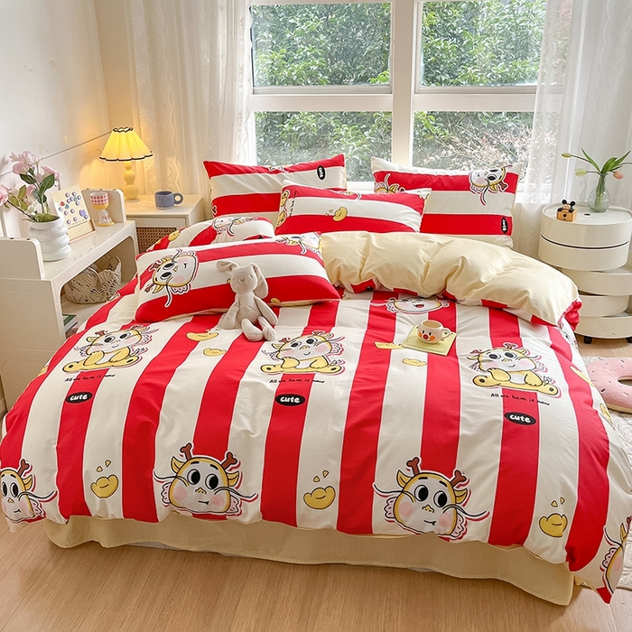 91家纺网 家纺一手货源 找家纺 麦伦家居 2024春夏新品ins小清新卡通全棉四件套 潮流龙宝