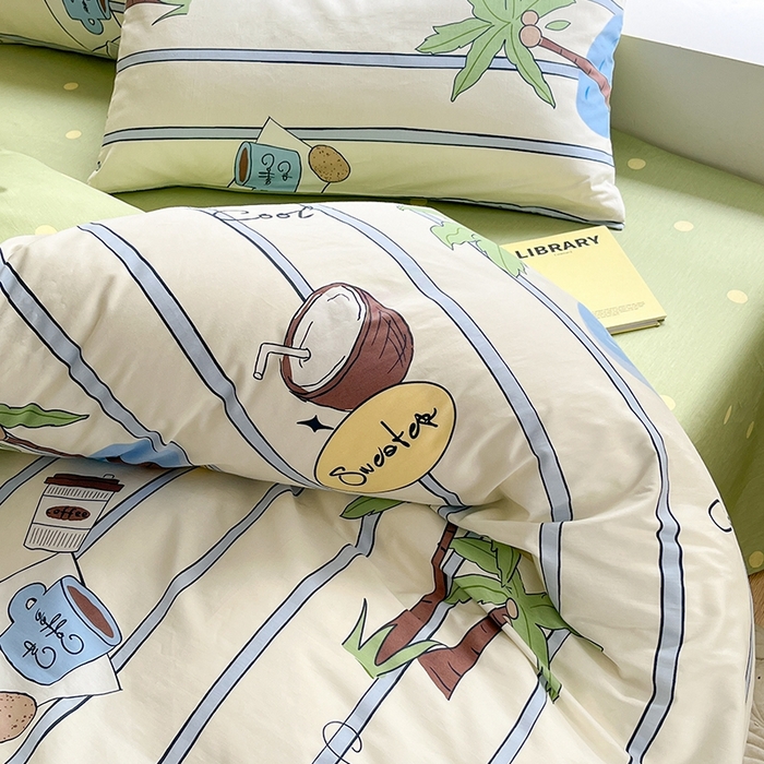 91家纺网 家纺一手货源 找家纺 麦伦家居 2024春夏新品ins小清新卡通全棉四件套 度假时光