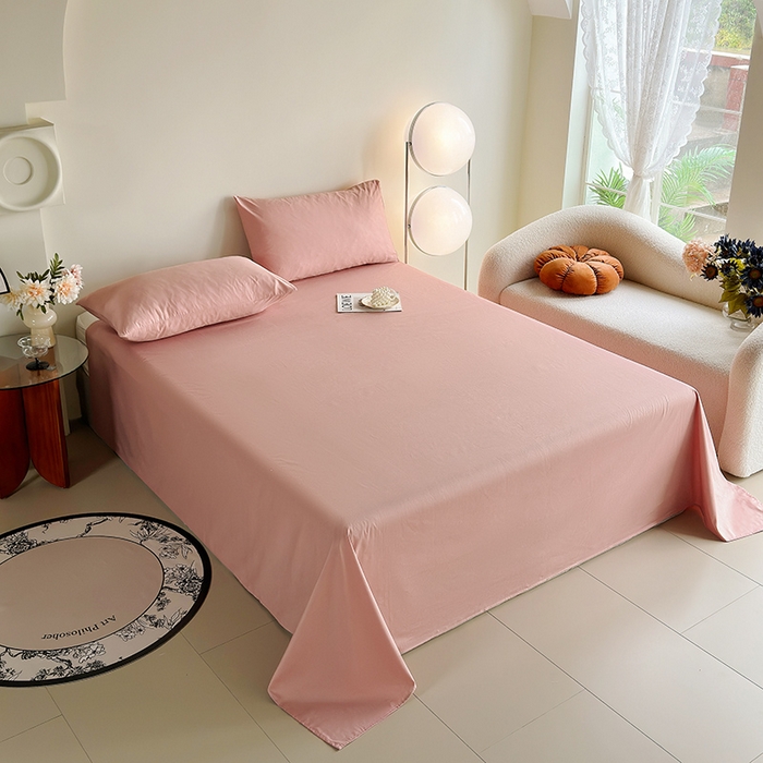 91家纺网 家纺一手货源 找家纺 寝柔家纺 2024新款40S全棉斜纹13372纯棉纯色套件单品-单床单  （风格一） 豆沙