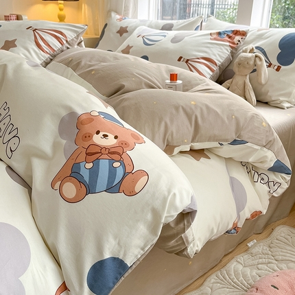 91家纺网 家纺一手货源 找家纺 麦伦家居 2024春夏新品ins小清新卡通全棉四件套 云朵熊