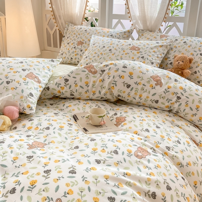 91家纺网 家纺一手货源 找家纺 （总）宜家坊 2024新款全棉喷气13070小清新印花四件套-拍摄二