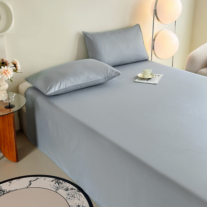 91家纺网 家纺一手货源 找家纺 寝柔家纺 2024新款40S全棉斜纹13372纯棉纯色套件单品-单床单  （风格一） 兰灰