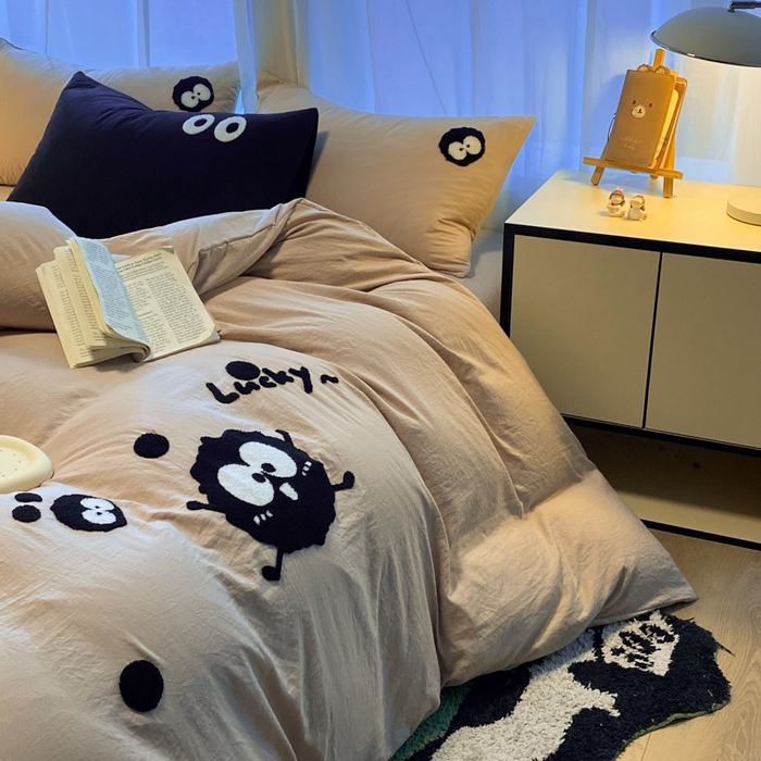 91家纺网 家纺一手货源 找家纺 葡萄家 2024新款超柔水洗棉毛巾绣四件套 毛巾绣水洗棉-奶茶煤球