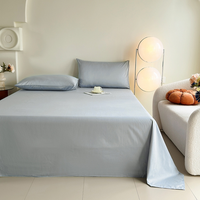 91家纺网 家纺一手货源 找家纺 寝柔家纺 2024新款40S全棉斜纹13372纯棉纯色套件单品-单床单  （风格一） 兰灰