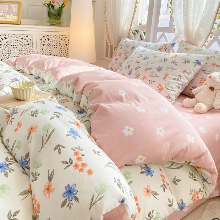 91家纺网 家纺一手货源 找家纺 宜家坊 2024新款全棉喷气13070小清新印花四件套-拍摄二 白露