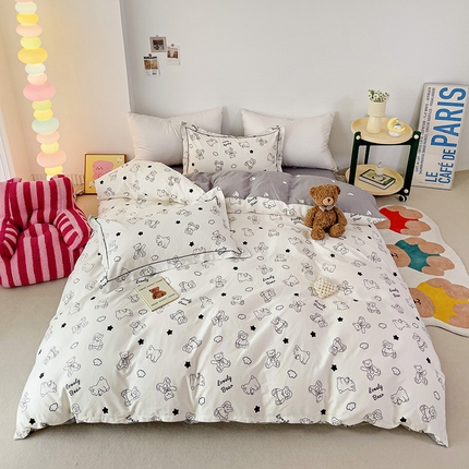 91家纺网 家纺一手货源 找家纺 （总）乐童家纺 2024新款直播爆款13070纯棉印花吊边款一字绣四件套