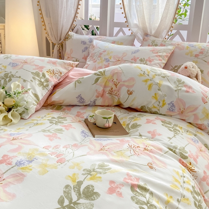 91家纺网 家纺一手货源 找家纺 宜家坊 2024新款全棉喷气13070小清新印花四件套-拍摄二 浮春绘