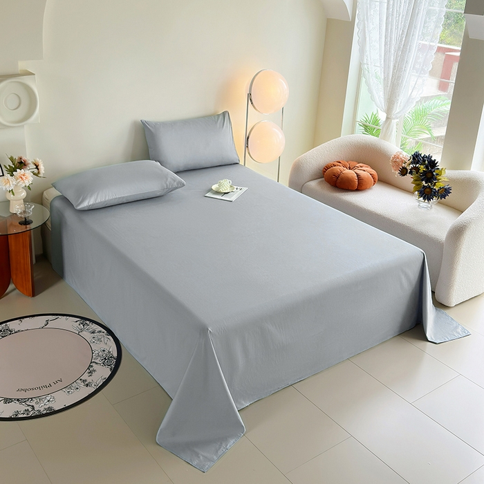 91家纺网 家纺一手货源 找家纺 寝柔家纺 2024新款40S全棉斜纹13372纯棉纯色套件单品-单床单  （风格一） 兰灰