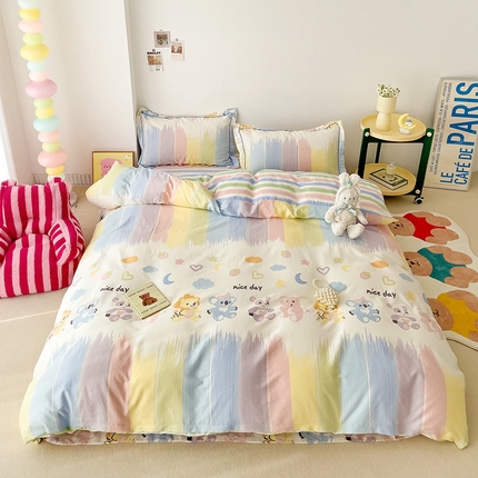 91家纺网 家纺一手货源 找家纺 （总）乐童家纺 2024新款直播爆款13070纯棉印花吊边款一字绣四件套