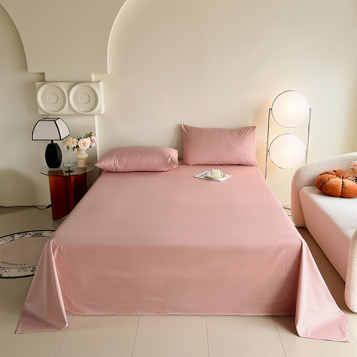 91家纺网 家纺一手货源 找家纺 寝柔家纺 2024新款40S全棉斜纹13372纯棉纯色套件单品-单床单  （风格一） 豆沙