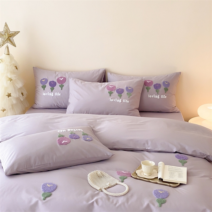 91家纺网 家纺一手货源 找家纺 荣轩家居 2024新款亲肤舒适全棉精梳棉卡通系列四件套 朵朵郁金香-子