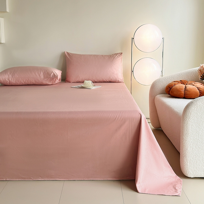 91家纺网 家纺一手货源 找家纺 寝柔家纺 2024新款40S全棉斜纹13372纯棉纯色套件单品-单床单  （风格一） 豆沙