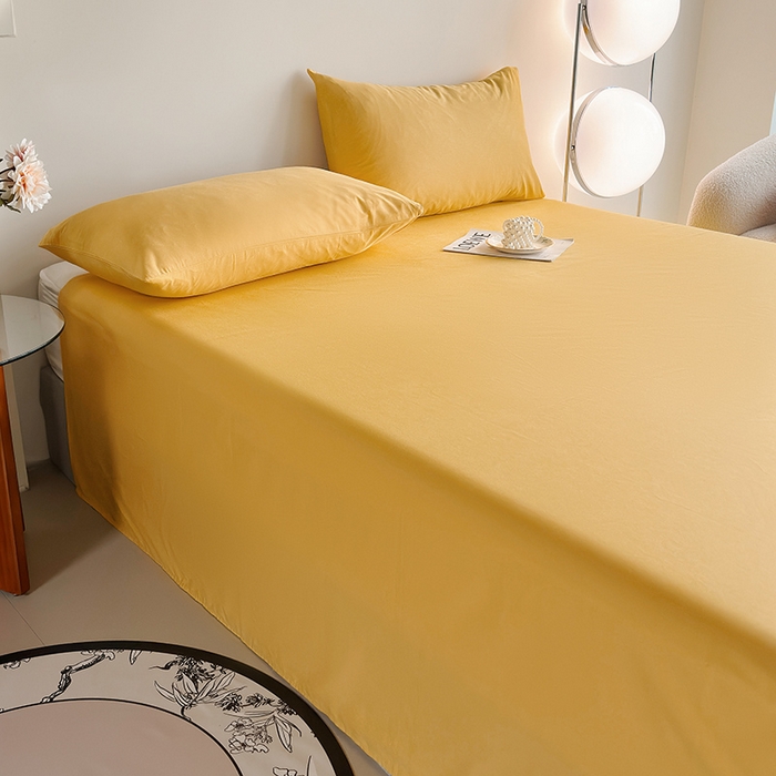 91家纺网 家纺一手货源 找家纺 寝柔家纺 2024新款40S全棉斜纹13372纯棉纯色套件单品-单床单  （风格一） 暖黄