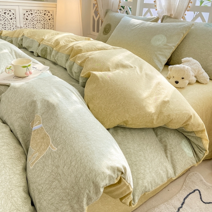 91家纺网 家纺一手货源 找家纺 宜家坊 2024新款全棉13070小清新印花四件套-拍摄二 线条小狗