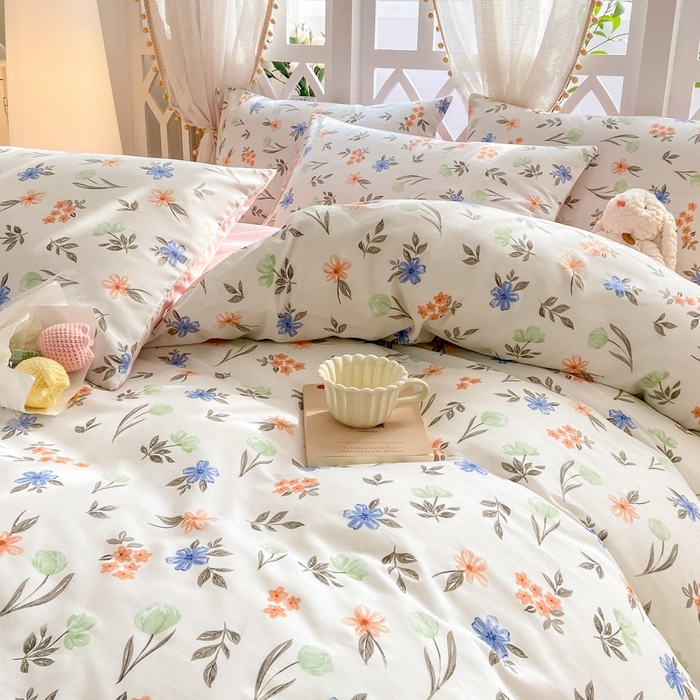 91家纺网 家纺一手货源 找家纺 宜家坊 2024新款全棉喷气13070小清新印花四件套-拍摄二 白露