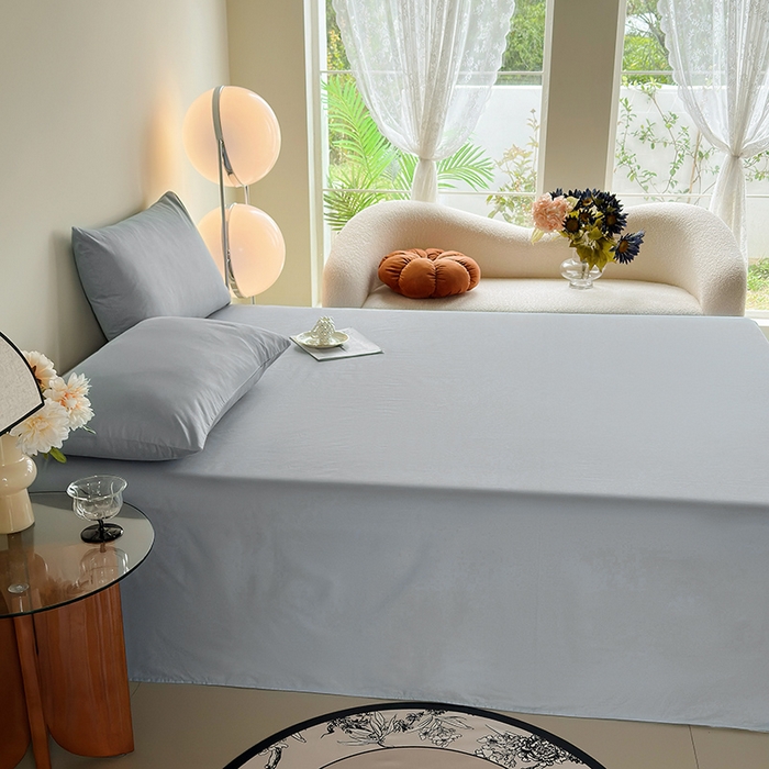 91家纺网 家纺一手货源 找家纺 寝柔家纺 2024新款40S全棉斜纹13372纯棉纯色套件单品-单床单  （风格一） 兰灰