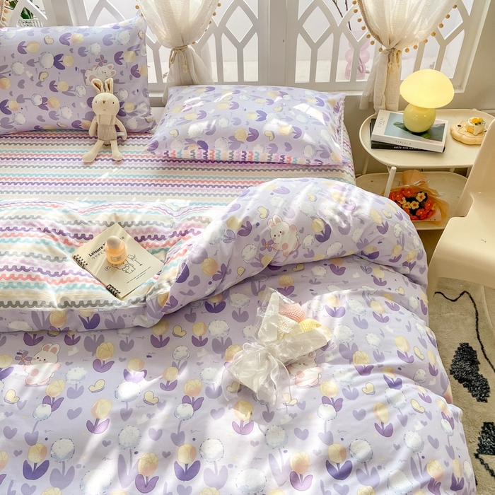 91家纺网 家纺一手货源 找家纺 宜家坊 2024新款全棉13070小清新印花四件套-拍摄二 兔个可爱