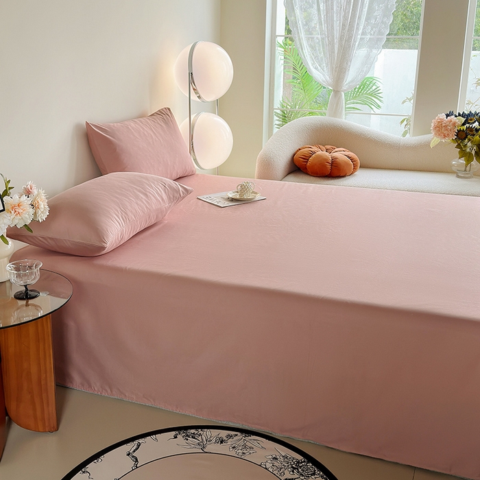 91家纺网 家纺一手货源 找家纺 寝柔家纺 2024新款40S全棉斜纹13372纯棉纯色套件单品-单床单  （风格一） 豆沙