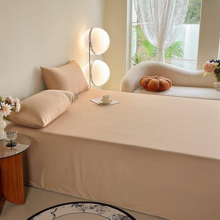 91家纺网 家纺一手货源 找家纺 寝柔家纺 2024新款40S全棉斜纹13372纯棉纯色套件单品-单床单  （风格一） 卡其