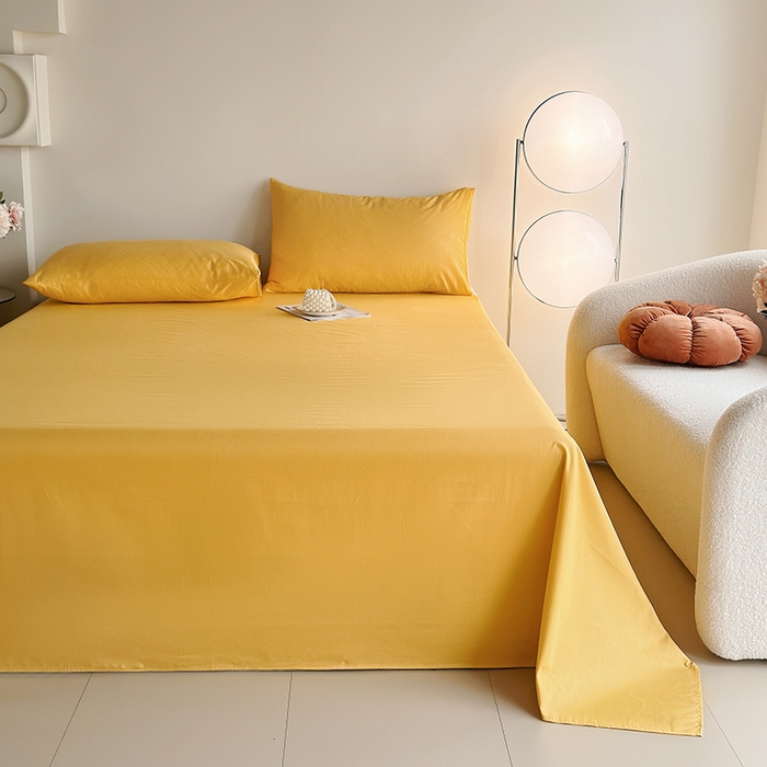 91家纺网 家纺一手货源 找家纺 寝柔家纺 2024新款40S全棉斜纹13372纯棉纯色套件单品-单床单  （风格一） 暖黄