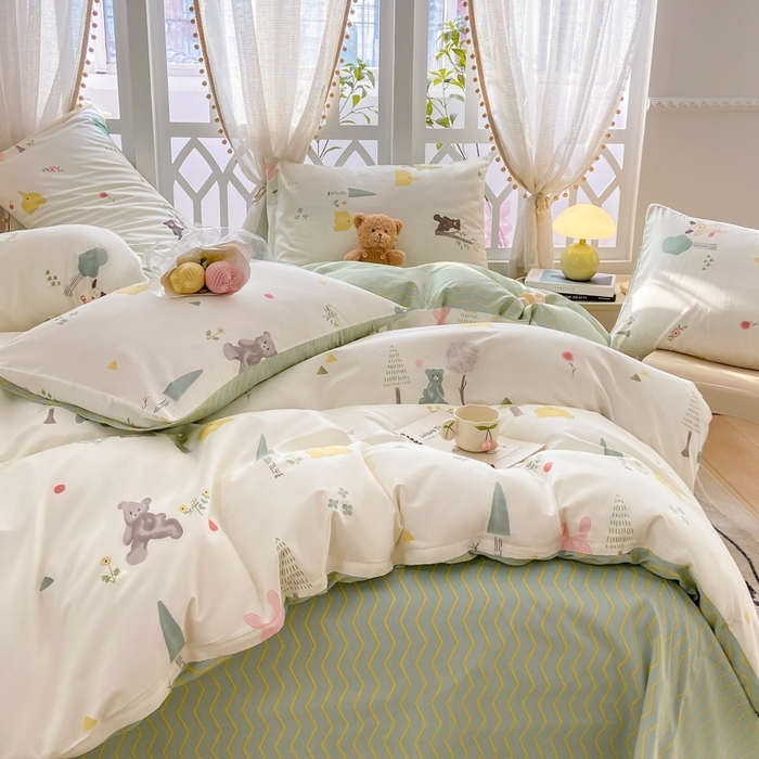 91家纺网 家纺一手货源 找家纺 宜家坊 2024新款全棉13070小清新印花四件套-拍摄二 秘森茶话会