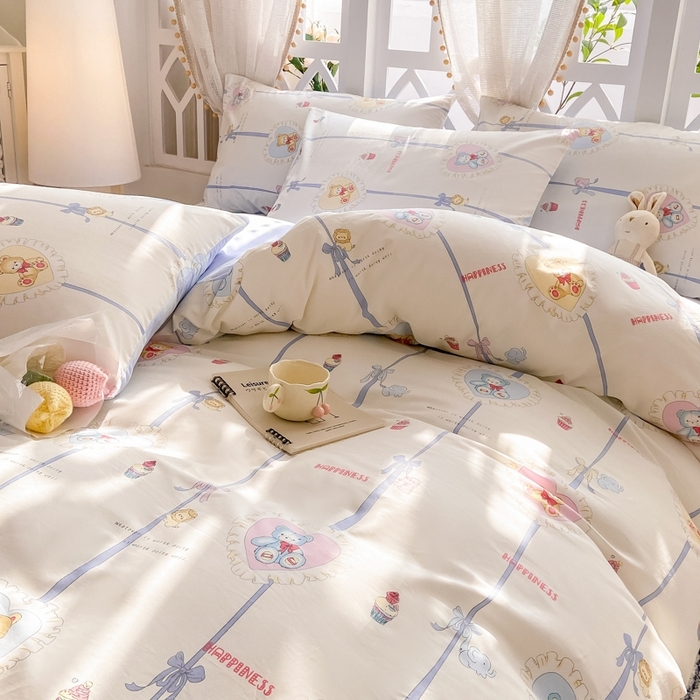 91家纺网 家纺一手货源 找家纺 宜家坊 2024新款全棉喷气13070小清新印花四件套-拍摄二 熊美眉