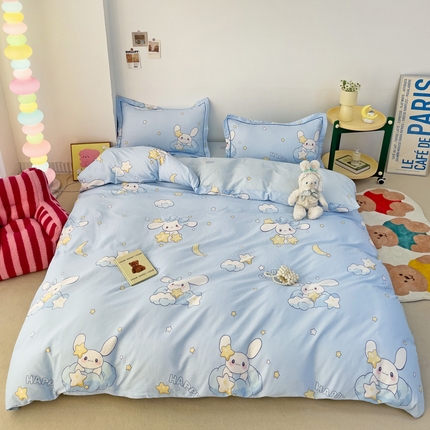 91家纺网 家纺一手货源 找家纺 （总）乐童家纺 2024新款直播爆款13070纯棉印花吊边款一字绣四件套