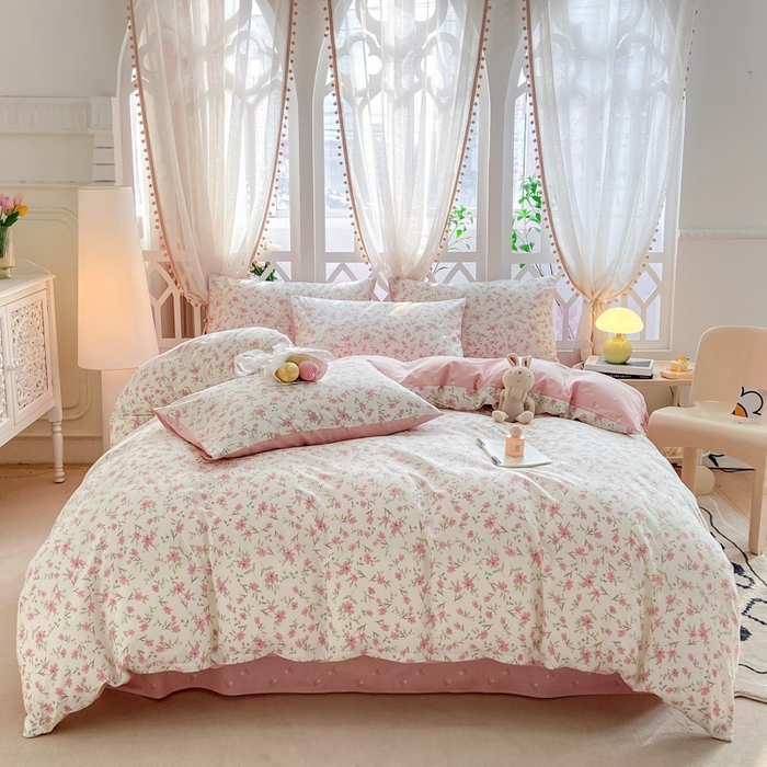 91家纺网 家纺一手货源 找家纺 宜家坊 2024新款全棉喷气13070小清新印花四件套-拍摄二 点点