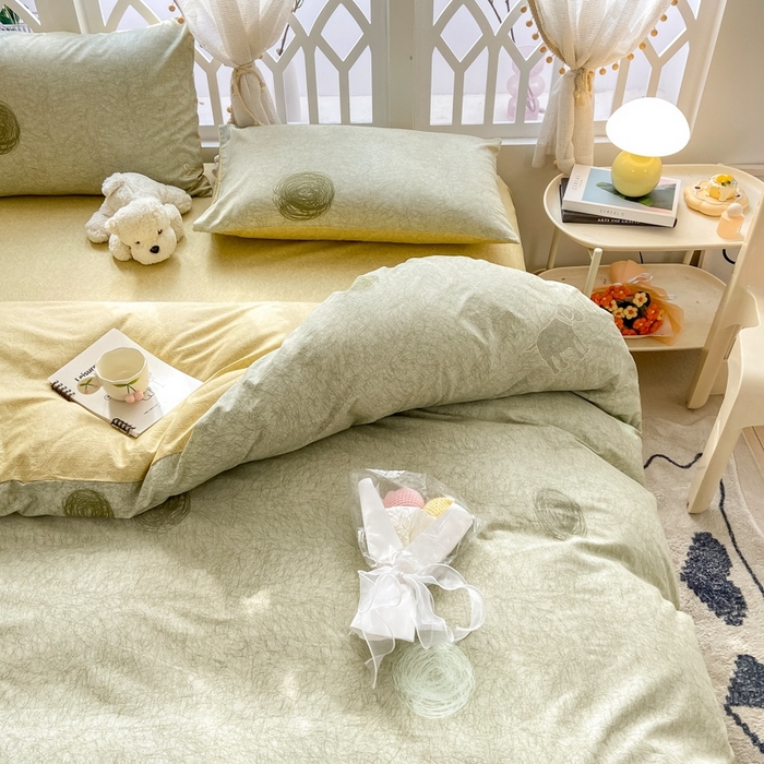 91家纺网 家纺一手货源 找家纺 宜家坊 2024新款全棉13070小清新印花四件套-拍摄二 线条小狗