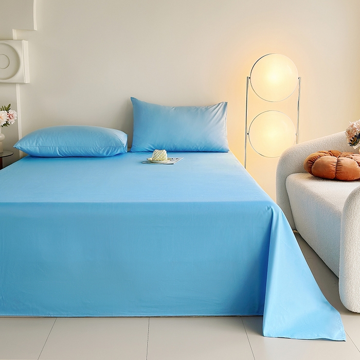 91家纺网 家纺一手货源 找家纺 寝柔家纺 2024新款40S全棉斜纹13372纯棉纯色套件单品-单床单  （风格一） 湖蓝